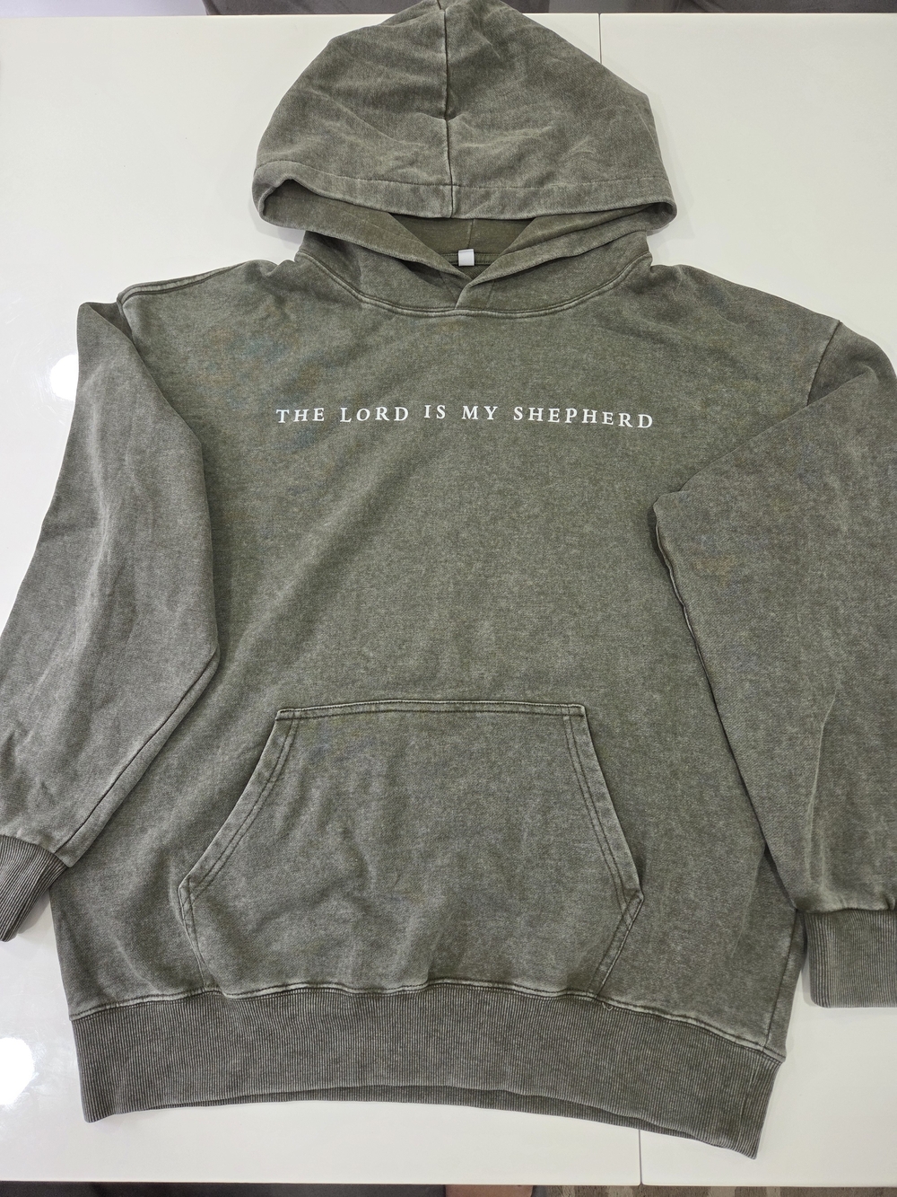 Men's Olive Green Hooded Sweatshirt with 'The Lord Is My Shepherd'